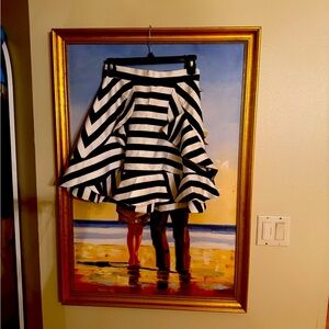 New Navy x White Striped Skirt High-Waisted Hits Just Above Knee Sz Small